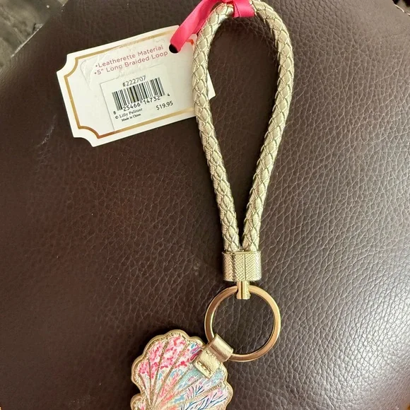 Gold Shell Keychain with Pink & Blue Accent - Picture 2 of 3